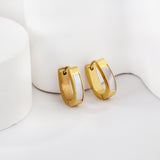 Gold oval earrings with white shells 4*13*16mm