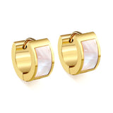 Gold round earrings with white shells 7*13.5mm