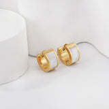 Gold round earrings with white shells 7*13.5mm