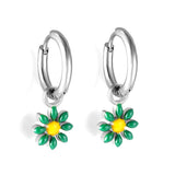 1.6x Inside Diameter 8mm Circle with 7.2mm Black & Green & Yellow & Red & Blue Daisy Earrings