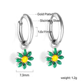 1.6x Inside Diameter 8mm Circle with 7.2mm Black & Green & Yellow & Red & Blue Daisy Earrings