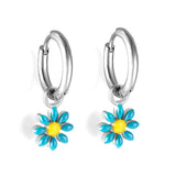 1.6x Inside Diameter 8mm Circle with 7.2mm Black & Green & Yellow & Red & Blue Daisy Earrings