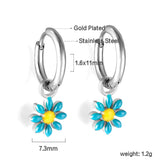 1.6x Inside Diameter 8mm Circle with 7.2mm Black & Green & Yellow & Red & Blue Daisy Earrings