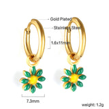 1.6x Inside Diameter 8mm Circle with 7.2mm Black & Green & Yellow & Red & Blue Daisy Earrings