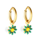 1.6x Inside Diameter 8mm Circle with 7.2mm Black & Green & Yellow & Red & Blue Daisy Earrings