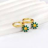 1.6x Inside Diameter 8mm Circle with 7.2mm Black & Green & Yellow & Red & Blue Daisy Earrings