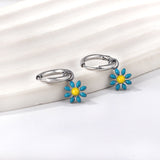 1.6x Inside Diameter 8mm Circle with 7.2mm Black & Green & Yellow & Red & Blue Daisy Earrings