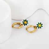 1.6x Inside Diameter 8mm Circle with 7.2mm Black & Green & Yellow & Red & Blue Daisy Earrings