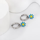 1.6x Inside Diameter 8mm Circle with 7.2mm Black & Green & Yellow & Red & Blue Daisy Earrings