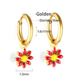 1.6x Inside Diameter 8mm Circle with 7.2mm Black & Green & Yellow & Red & Blue Daisy Earrings