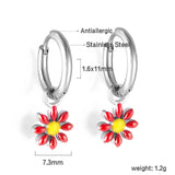 1.6x Inside Diameter 8mm Circle with 7.2mm Black & Green & Yellow & Red & Blue Daisy Earrings