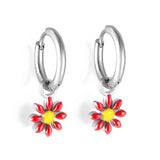 1.6x Inside Diameter 8mm Circle with 7.2mm Black & Green & Yellow & Red & Blue Daisy Earrings