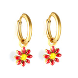 1.6x Inside Diameter 8mm Circle with 7.2mm Black & Green & Yellow & Red & Blue Daisy Earrings