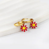 1.6x Inside Diameter 8mm Circle with 7.2mm Black & Green & Yellow & Red & Blue Daisy Earrings