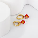 1.6x Inside Diameter 8mm Circle with 7.2mm Black & Green & Yellow & Red & Blue Daisy Earrings