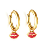 New 1.6x11mm Circle With Red Lips Earrings For Women