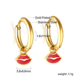 New 1.6x11mm Circle With Red Lips Earrings For Women