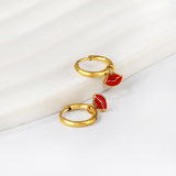 New 1.6x11mm Circle With Red Lips Earrings For Women