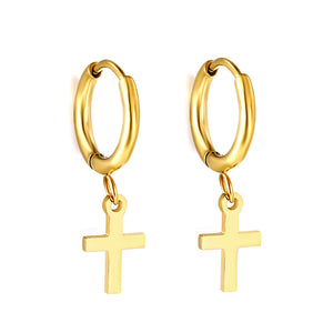 Gold 1.6x11mm Circle with Cross Earrings