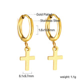 Gold 1.6x11mm Circle with Cross Earrings