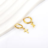 Gold 1.6x11mm Circle with Cross Earrings