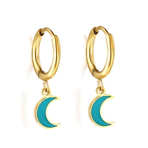 1.5x12.5mm circle with blue moon earrings