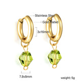 Boucles d'oreilles cercle 3x16mm avec diamant vert en forme de losange