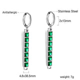 2x13mm circle with baguette green diamond earrings