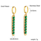 Pendientes circulares de 2x13 mm con diamantes verdes baguette