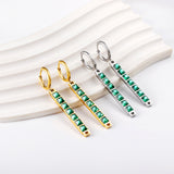 2x13mm circle with baguette green diamond earrings