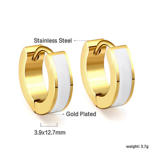 Gold Round earrings with white drip oil 4*13.5mm