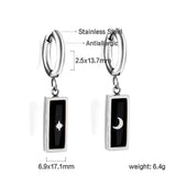 Boucles d'oreilles cercle 2,5x13,7 mm avec zircone noire rectangulaire gauche et droite étoile de lune