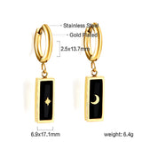 2.5x13.7mm circle with rectangular black zirconia left and right moon star earrings