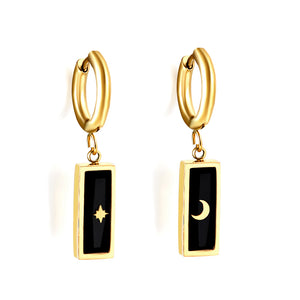 2.5x13.7mm circle with rectangular black zirconia left and right moon star earrings