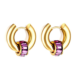 Boucles d'oreilles cercle 5x18.5mm avec diamant violet