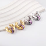 Boucles d'oreilles cercle 5x18.5mm avec diamant violet