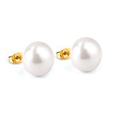 14mm flat white pearl stud earrings