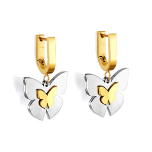 Gold coloured U-shaped ear clips with graduated gold sized butterfly studs