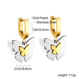 Gold coloured U-shaped ear clips with graduated gold sized butterfly studs