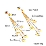 Steel Beads with Long and Short Chain 4 Stars Cutout Earrings