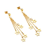 Steel Beads with Long and Short Chain 4 Stars Cutout Earrings