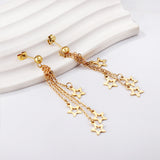 Steel Beads with Long and Short Chain 4 Stars Cutout Earrings