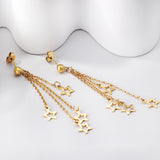 Steel Beads with Long and Short Chain 4 Stars Cutout Earrings