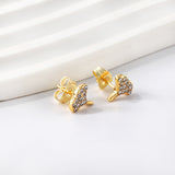 Gold fan leaf cut earrings with diamonds