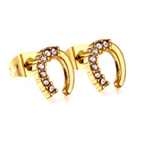 Gold U-shaped cut earrings with diamonds