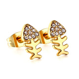 Gold fish bone cut earrings with diamonds