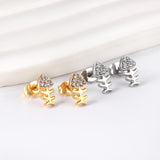 Gold fish bone cut earrings with diamonds