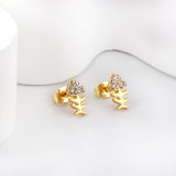 Gold fish bone cut earrings with diamonds