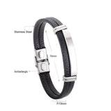 Steel Black Leather Soft Bracelet