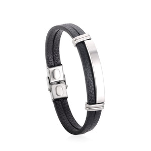 Steel Black Leather Soft Bracelet